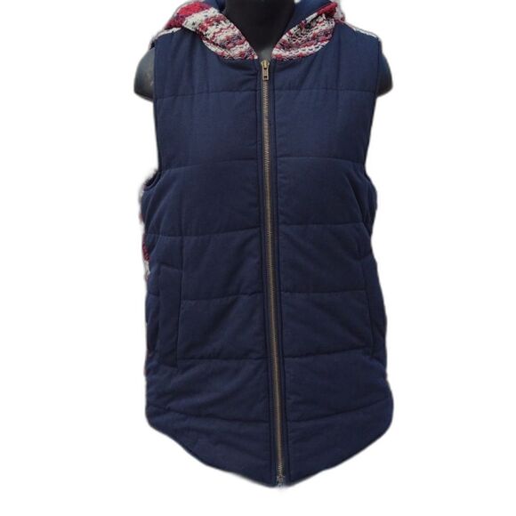 Oddi Blue Hooded Puffer Vest with Knit Back and Hood Size Small - Picture 2 of 14